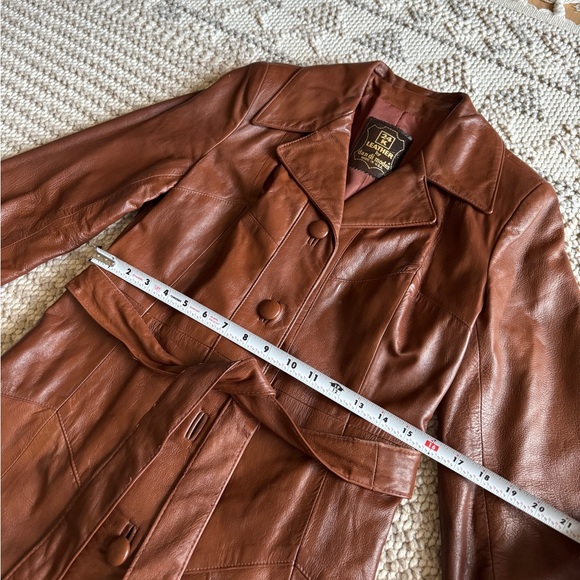 Vintage Rare 24K By Dan Di Modes Brown Leather Belted Trench Coat Fall - Picture 12 of 16